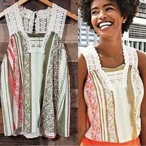 Cabi Anthropologie Whisper Gauze Crochet Lace Tank Top Boho